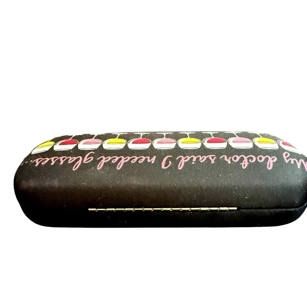Multicolored Wine Glasses Drink Adult Hard Metal Clamshell Eyeglasses Case